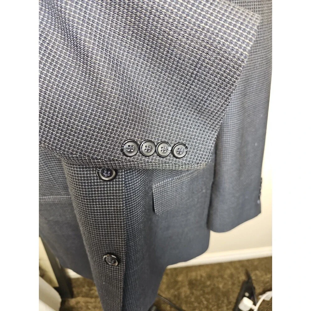 VTG Prince of Wales Check Jacket M MT Gray Polyester Wool Blazer Sport Coat 42L